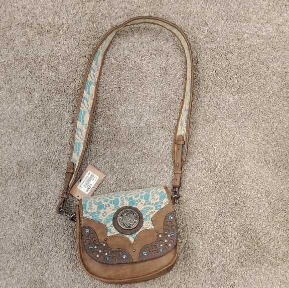 Justin Boots Brown and Blue Crossbody Bag - Picture 1 of 5